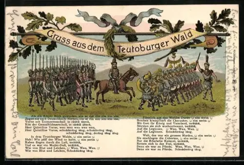 Künstler-AK Römische Soldaten marschieren im Teutoburger Wald