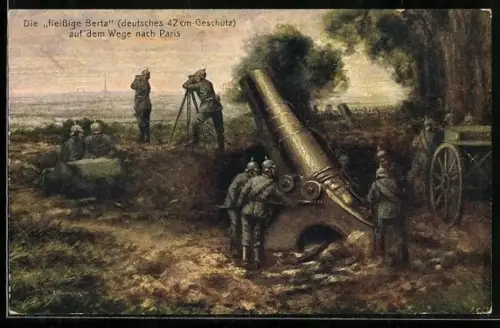 Künstler-AK Die fleissige Berta auf dem Weg nach Paris