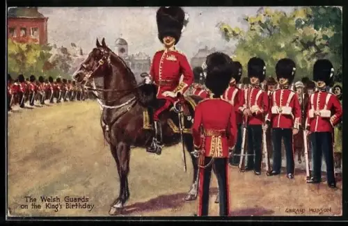 Künstler-AK London, The Welsh Guards, Militärparade zum Geburtstag des König's