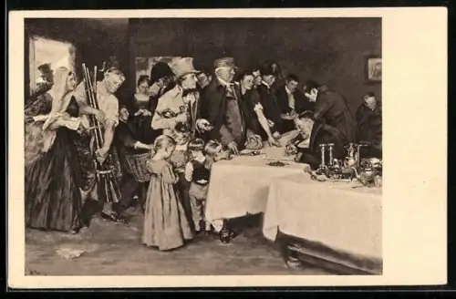 Künstler-AK Gold gab ich für Eisen, Volksopfer 1813, Menschen spenden für die Armee, Kriegshilfe, Befreiungskriege