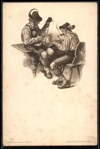 AK Zither- und Gitarrenspieler am Tisch