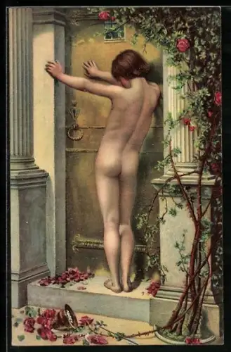 Künstler-AK Stengel & Co. Nr. 29286: Verstossene Liebe, nackte Frau an einer Tür