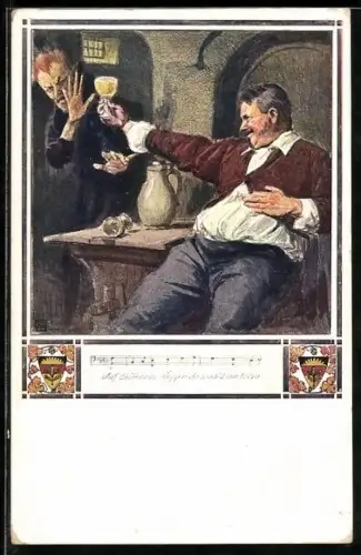 Künstler-AK Karl Friedrich Gsur: Deutscher Schulverein Nr.560: Lied: Auf Schlesiens Bergen da wächst ein Wein