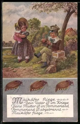 Künstler-AK Kinderreime, Maikäfer, fliege, dein Vater ist im Kriege...