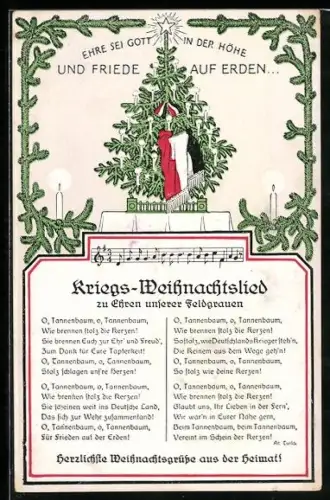 AK Kriegs-Weihnachtslied zu Ehren der Feldgrauen mit einem schönen Weihnachtsbaum