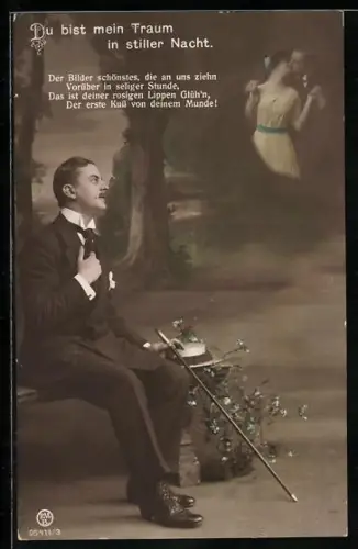 AK Fotomontage, Du bist mein Traum in stiller Nacht, Der Bilder schönstes, die an uns ziehen