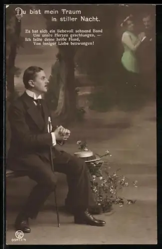 AK Fotomontage, Du bist mein Traum in stiller Nacht, Verehrer denkt an seine schöne Frau