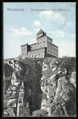 AK Schneegrubenbaude /Riesengebirge, Blick auf die Bergbaude