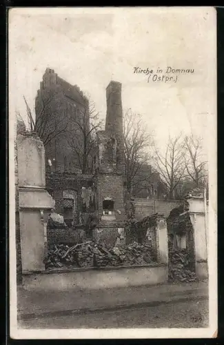 AK Domnau, Kirche mit Kriegszerstörungen