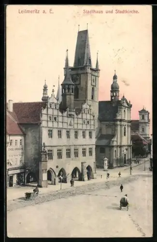 AK Leitmeritz / Litomerice, Stadthaus und Stadtkirche