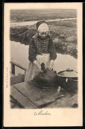AK Marken, Mädchen mit Kochtöpfen