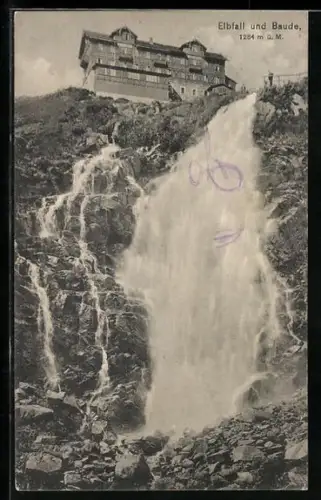 AK Elbfallbaude mit dem Elbfall