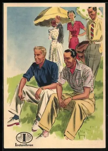 AK Reklame Indanthren, Paare auf einer Wiese bei Sonnenschein