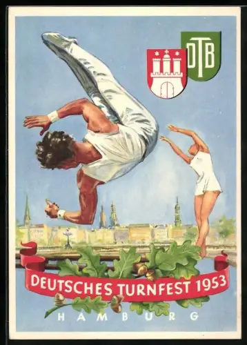 AK Hamburg, Deutsches Turnfest 1953, Turner, Wappen DTB