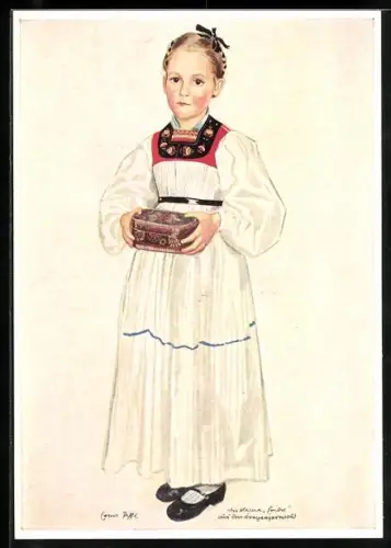 Künstler-AK Die kleine Erika, Mädchen aus dem Bregenzwerwald in Tracht