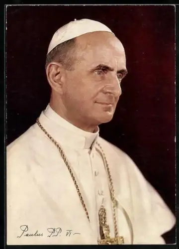 AK Papst Paul VI. im weissen Gewand mit Kreuzkette