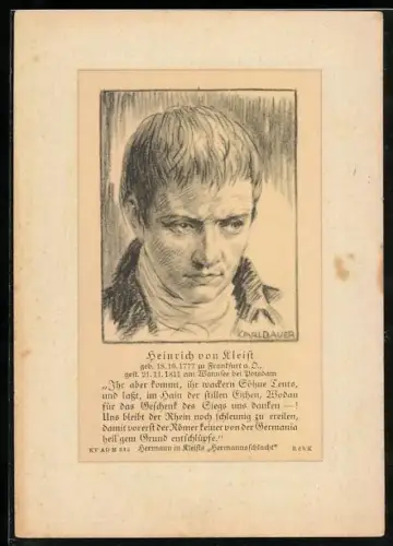Passepartout-AK Heinrich von Kleist mit Zitat