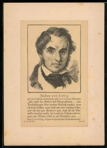 AK Portrait von Justus von Liebig mit einem Zitat aus seinen autobiographischen Aufzeichnungen