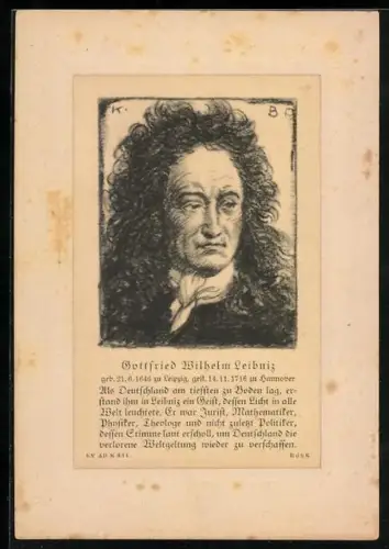Künstler-AK K. Bauer: Gottfried Wilhelm Leibniz, Jurist, Mathematiker, Physiker, Theologer und Politiker