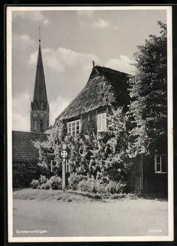 AK Schneverdingen, Landheim der Hamburger Knabenschule Binderstrasse, Blick zur Kirche