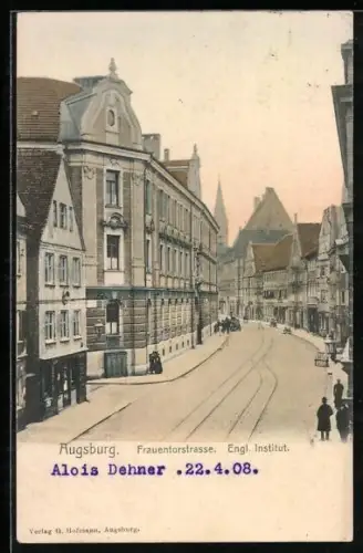 AK Augsburg, Frauentorstrasse mit Engl. Institut