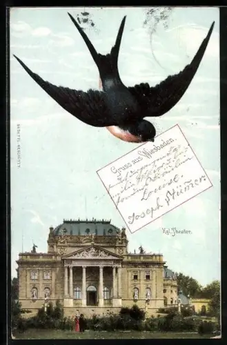 AK Wiesbaden, Kur-Theater, Schwalbe bringt Brief