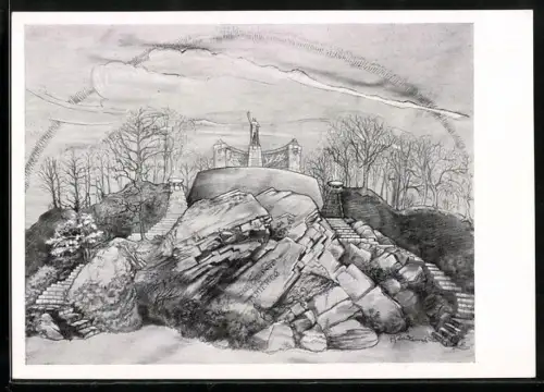 Künstler-AK Hengsen, Heldendenkmal für gefallene Kameraden des I. R. 130 und R.I.R. 130