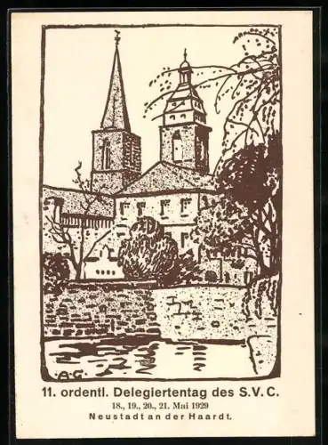 Künstler-AK Neustadt an der Haardt, 11. ordentl. Delegiertentag des S. V. C. Mai 1929
