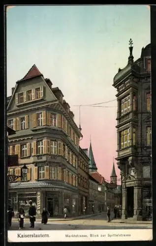 Goldfenster-AK Kaiserslautern, Marktstrasse und Blick zur Spittelstrasse mit leuchtenden Fenstern
