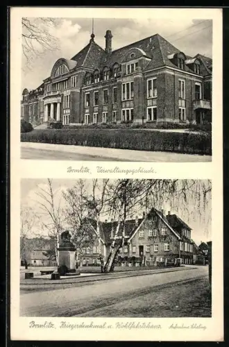 AK Bomlitz, Verwaltungsgebäude, Kriegerdenkmal und Wohlfahrtshaus