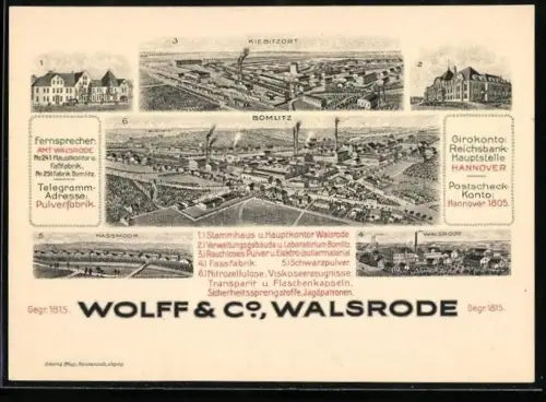 Lithographie Walsrode, Wolff & Co. Stammhaus, Fabriken in Bomlitz und Kiebitzort