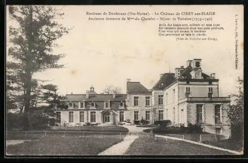 AK Cirey-sur-Blaise, Le Château de Cirey-sur-Blaise, ancienne demeure de Mme du Châtelet, Séjour de Voltaire