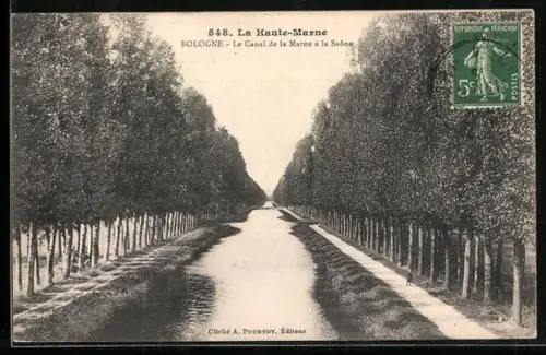 AK Bologne /Haute-Marne, Le Canal de la Marne à la Saône bordé d`arbres