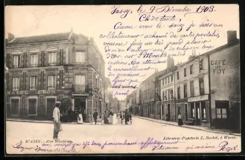 AK Wassy, Rue Mauljean avec l`Hôtel Léon et le Café Foy
