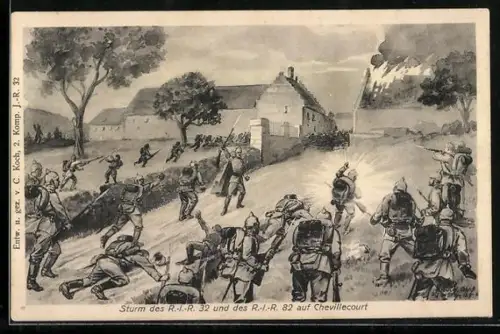 AK Chevillecourt, Sturm des R.I.-R. 32 und des R.I.-R. 82 auf Chevillecourt