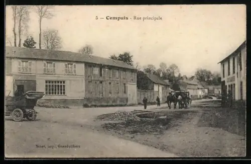 AK Cempuis, Rue principale avec charrette et bâtiments anciens