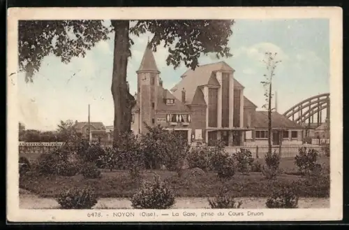AK Noyon /Oise, La Gare, prise du Cours Druon