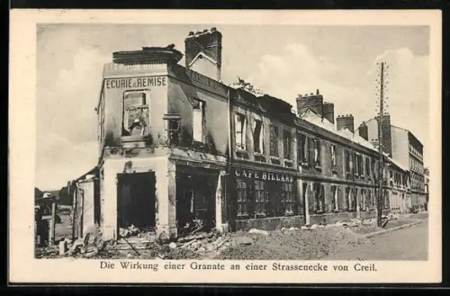 AK Creil, Wirkung einer Granate an einer Strassenecke