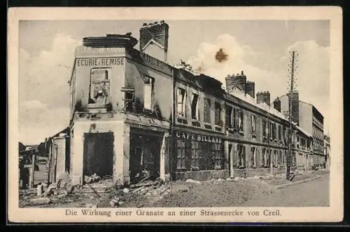 AK Creil, Wirkung einer Granate an einer Strassenecke