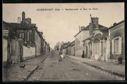 AK Clermont /Oise, Gendarmerie et Rue de Paris