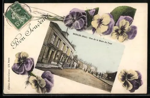 AK Bresles /Oise, Rue de la Mare du Four avec fleurs en décoration