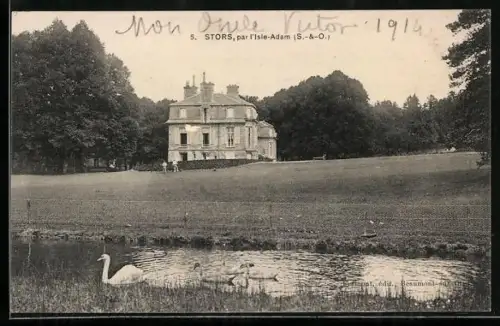 AK Stors /L`Isle-Adam, Vue du château avec cygnes sur l`étang