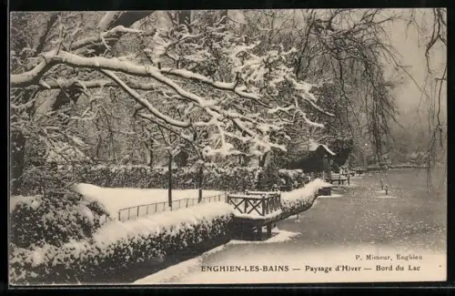 AK Enghien-les-Bains, Paysage d`Hiver, Bord du Lac