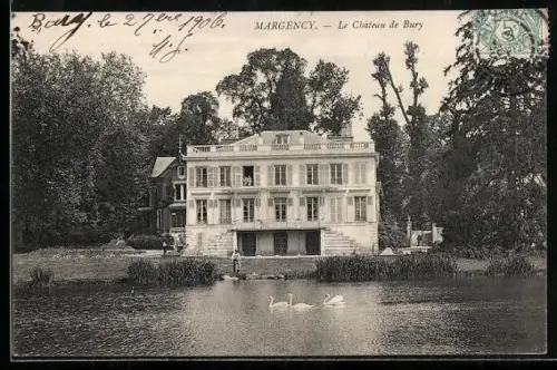 AK Margency, Le Château de Bury et étang avec cygnes