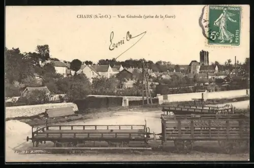 AK Chars /S.-et-O., Vue Générale, prise de la Gare
