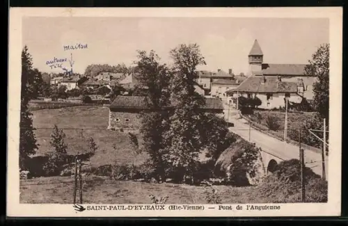 AK Saint-Paul-d`Eyjeaux /Hte-Vienne, Pont de l`Anguienne et vue du village