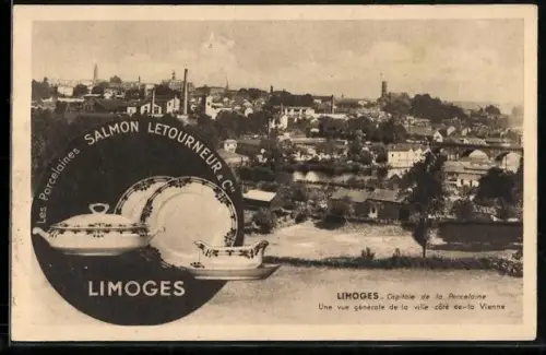 AK Limoges, Capitale de la Porcelaine, Vue générale de la ville côté de la Vienne