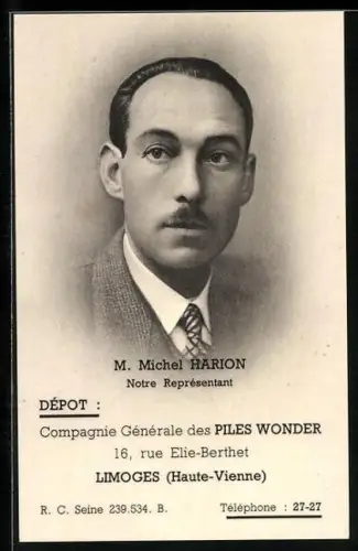 AK Limoges /Haute-Vienne, M. Michel Harion, Représentant de la Compagnie Générale des Piles Wonder