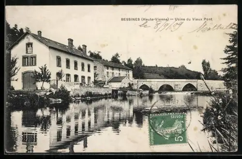 AK Bessines /Haute-Vienne, Usine du Vieux Pont et rivière adjacente