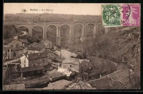 AK Bellac, Le Viaduc et vue sur les maisons environnantes